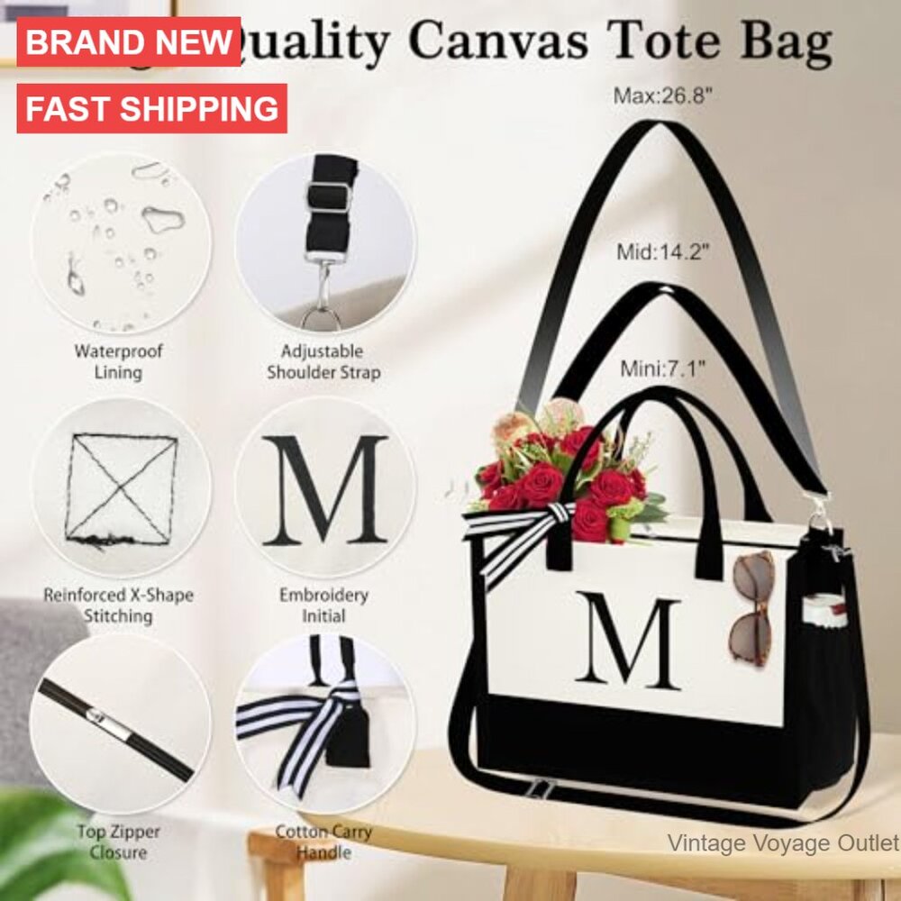 Personalized Initial Tote Bag Set With Makeup Bag… - image 5